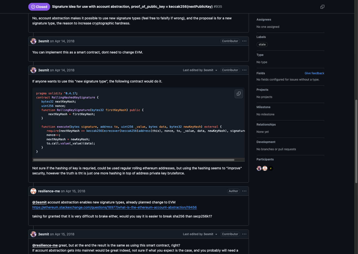 EIP-935: an Ethereum dev independently calls it a 2^160 wall in 2018